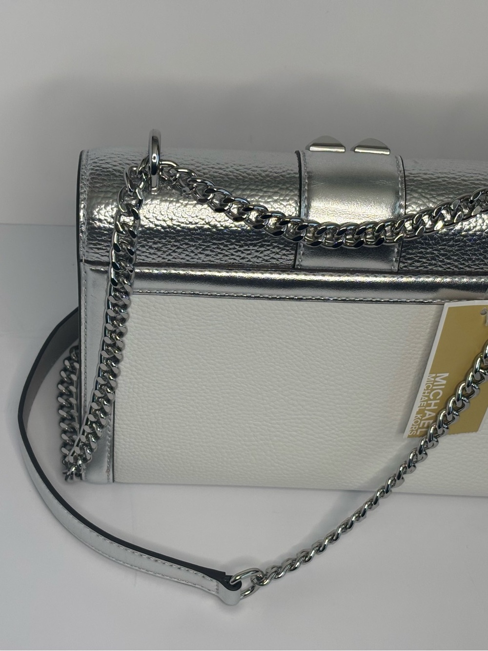 NWT Michael Kors Whitney Silver Metallic Studded Chain Crossbody - Picture 9 of 11